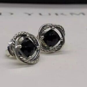 David Yurman 925 S Silver 7mm Black Onyx Color Faceted Infinity Earrings